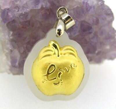 Anhänger Sterlingsilber & 24 Karat Gelbgold Jadeit LOVE Foots Apfelform