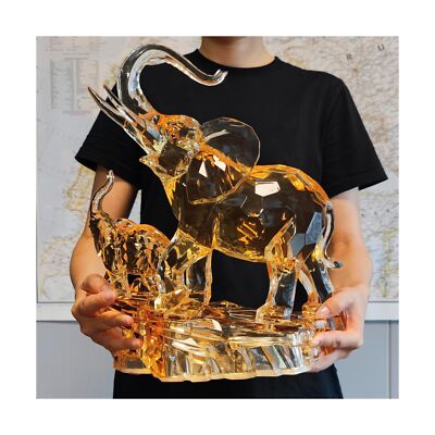 Acrylic Elephant Statue Mother and Baby African Elephant Figurine with Trunk ...