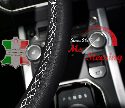 Ford Transit Custom 13+ Black Leather Steering Wheel Cover – White Stitch, UK Made