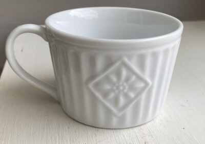 Gorham Bavaro Coffee Mug Flat Cup White Embossed