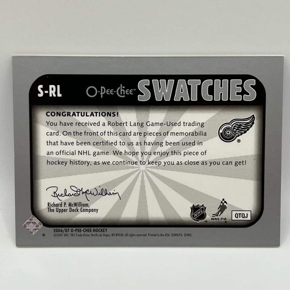 2006-07 O-Pee-Chee Swatches Robert Lang #RL - Image 2 of 2