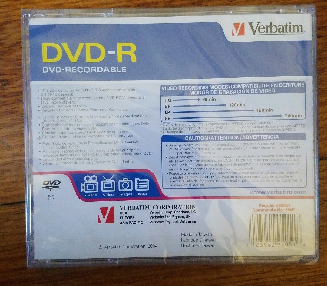Verbatim DVD-R 120 Mins 4.7GB Blank Disc New & Sealed 16X