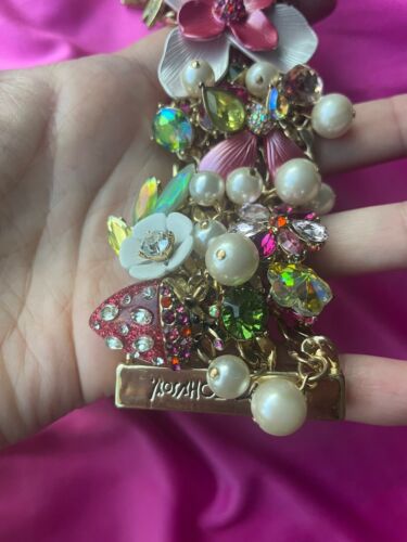 Bracciale Betsey Johnson Opulento Fiore Metallico Fiore Dragonfly Wasp Insetto perla - Foto 5 di 8