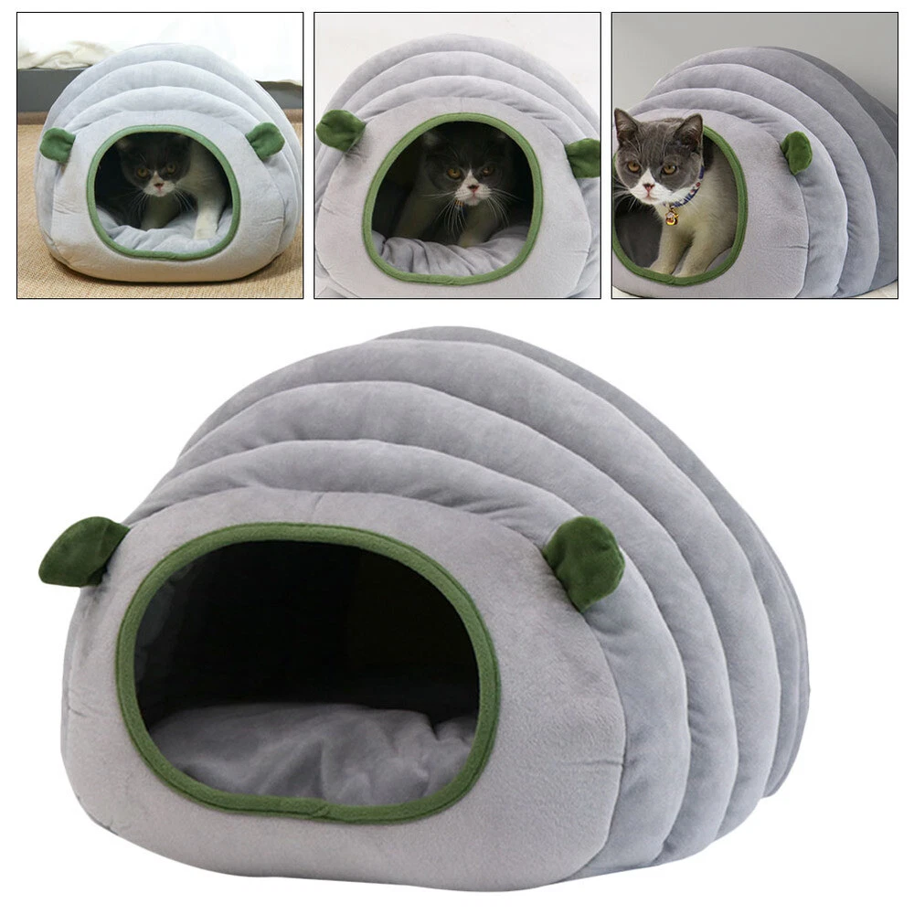 Soft Grey Pet Cat Kitten Dog Puppy Fleece Igloo Bed Warm House