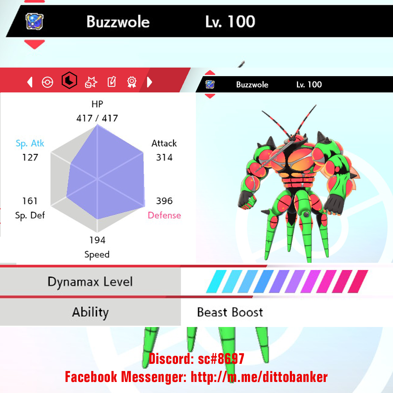 Pokemon Sword and Shield- ✨Ultra Shiny✨ 6IV Buzzwole FAST D