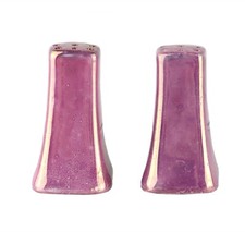 Japan Miniature Pink Lusterware Salt Pepper Shaker Set Flared Square 1 5/8"