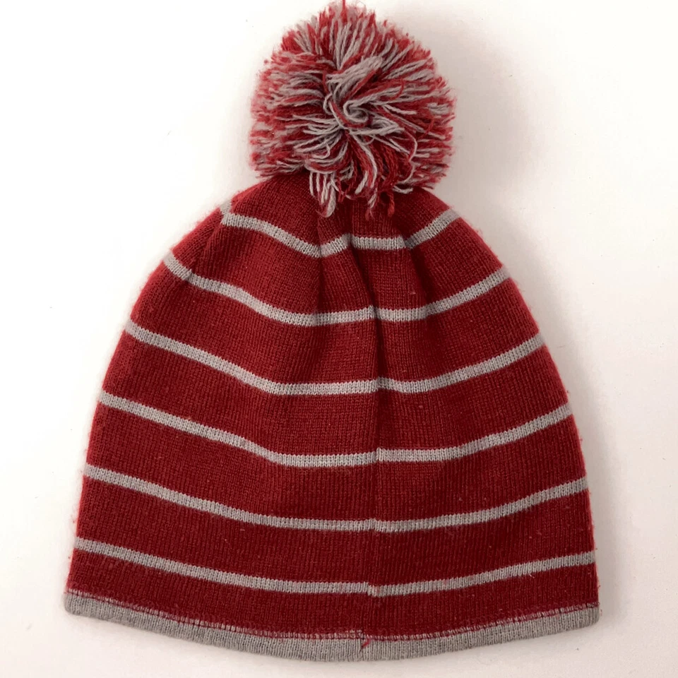 Sombrero Timberland Rojo con Delgado Gris Rayas Invierno Pom Pom Foto 2 de 4