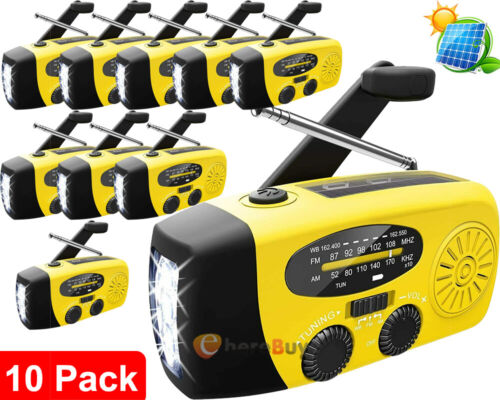10 Pack Hand Crank Solar Portable Radio, AM/FM/NOAA Weather Radio Flashlight - Picture 1 of 13