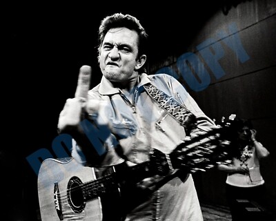 1969 Johnny Cash Giving The Finger Flipping the Bird In the Studio 8x10 Photo