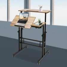 Rolling Laptop Desk Adjustable Height Computer Table Stand up Office Workstation