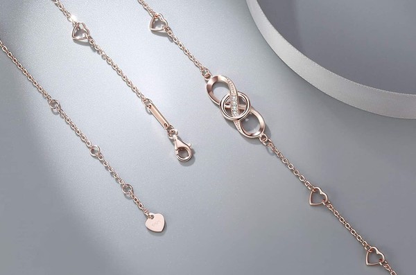 Alternate view of Rose Gold Plated Sterling Silver Infinity Heart Charm Knot Anklet Adjustable 10"