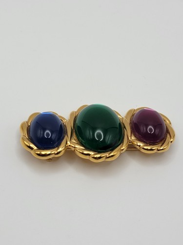 Vintage colorful Napier Jelly Belly Cabochon Couture Gold Tone Brooch Rope Bezel - Picture 13 of 24