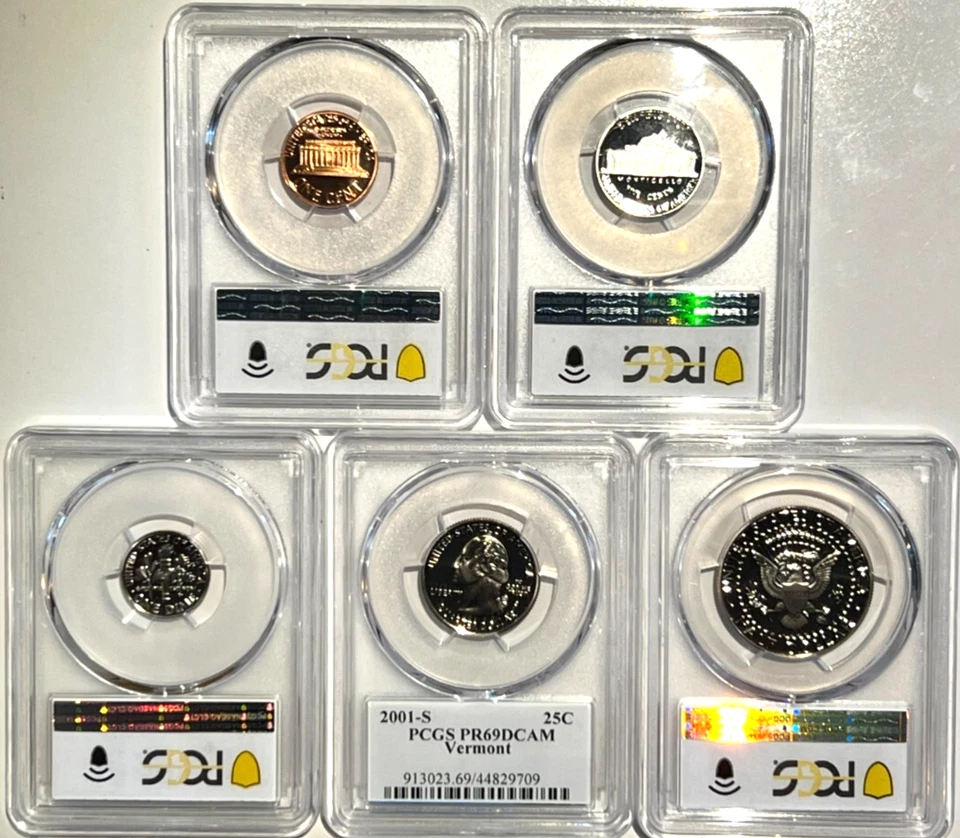 ⭒ 2001-S Proof Set Date 5 Coin Newly Graded PCGS PR69 DCAM Perfect Gift - Image 2 of 3