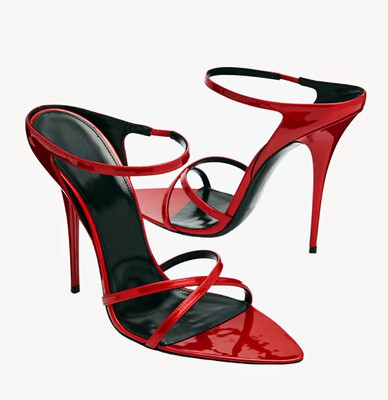 2024 Neue Spitze Stiletto High Heels Rot Lackiertes Lederband Half Drag Fashion 