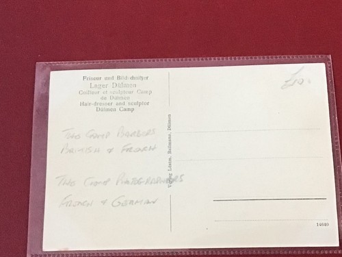 EARLY WW1 MILITARY PC - DULMEN P. O. W. CAMP - BARBER & SCULPTOR - Picture 2 of 2