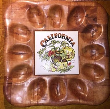 Vintage Woven-Wood California Tile Deviled Egg Tray Egg Plate