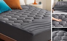 Bedsure RV Mattress Pad Cover - Quilted Fitted Mattress Topper Short Queen Grey