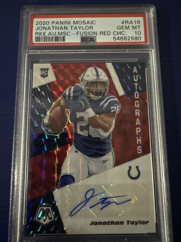 2020 Panini Mosaic - RC Auto Mosaic Jonathan Taylor Fusion Red Prizm PSA 10