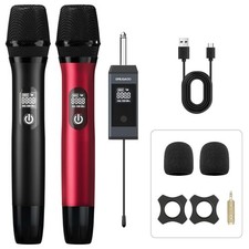 Wireless Microphone, UHF Dual Wireless Metal Dynamic Microphone System with R...