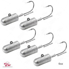 Qty 5 Fishing 6oz Bullet Jig Head 10/0 MUSTAD Hook 32786 Nickel 2x strong Plain