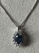 Halskette Weißgold 18Kt. Mit Naturdiamanten Und Natursaphir Mit Garantie