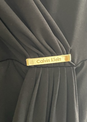 Calvin Klein Sz 6 Wrap Dress 3/4 Sleeve Black Soft Gold Logo Accent Professional - Picture 2 of 9