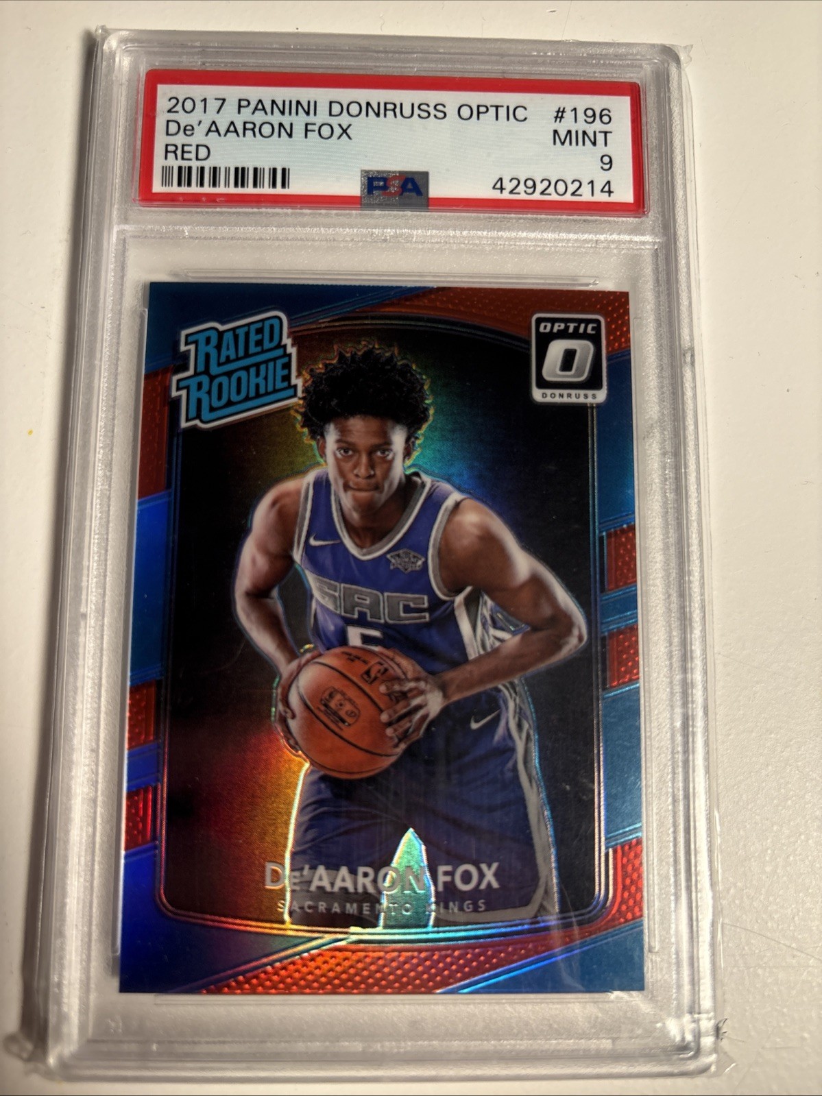 2017-18 Panini Donruss Optic De'Aaron Fox Red Holo Prizm /99 PSA 9 SPURS