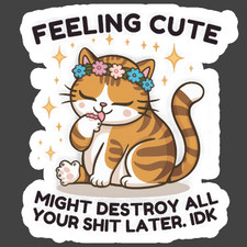 Cat Sticker Vinyl Decal Funny Cute Cat Feeling Cute Might Destroy Humor