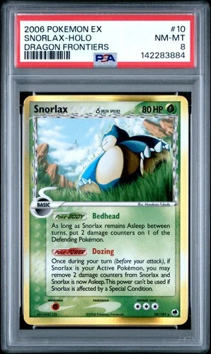 2006 POKEMON EX DRAGON FRONTIERS #10 SNORLAX-HOLO PSA 8