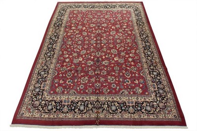 Mashadi Rug 9 11  x 13 1  Red Wool Vintage Traditional Hand-Knotted Carpet