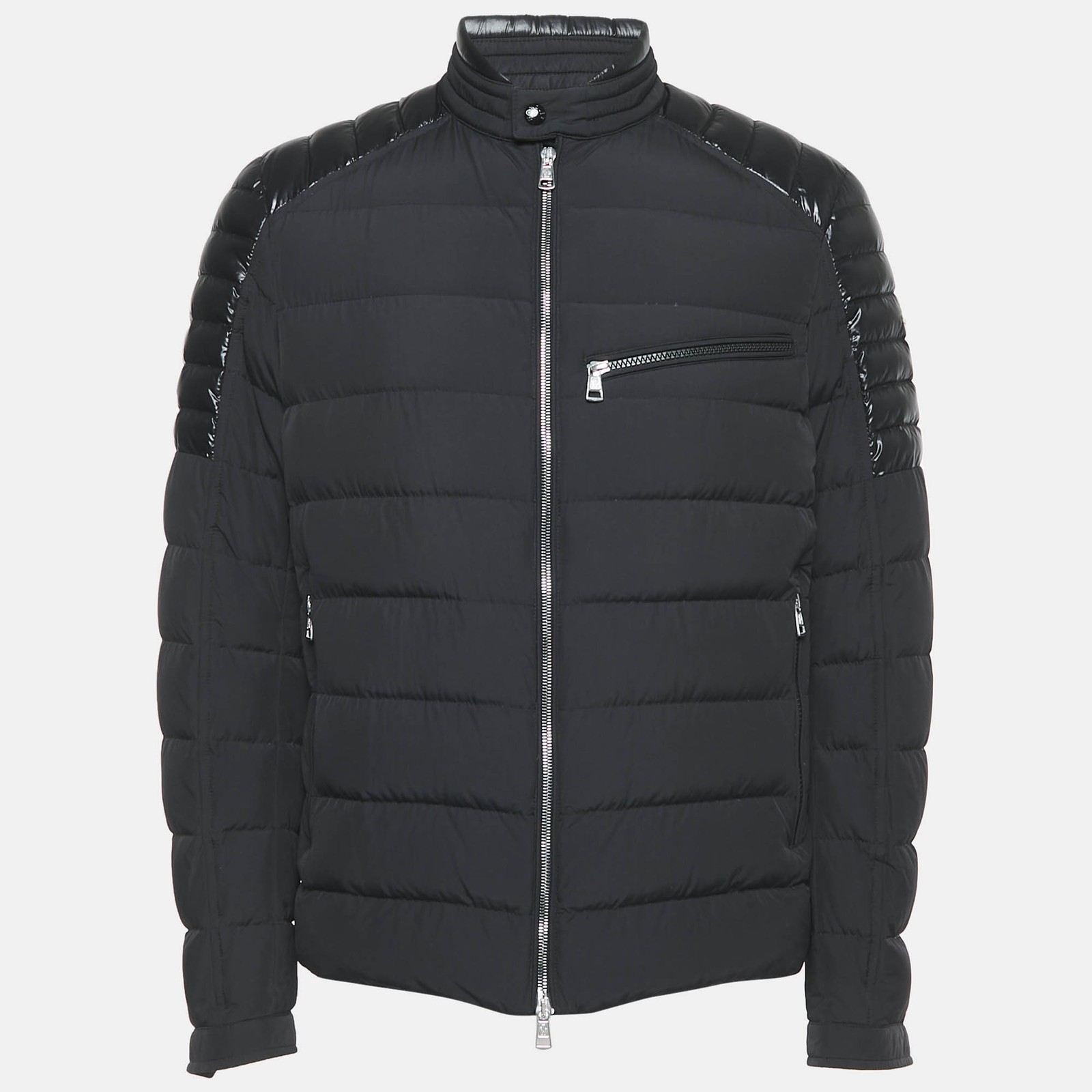 Moncler Black Nylon Zip-Up Quilted Down Jacket L