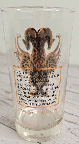 Aries Zodiac Glass Tumbler Gold Vtg Highball 5 1/2" Astrological Sign Birthday - 第 5/9 張圖片