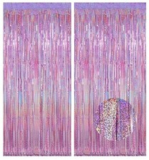 Purple Pink Tinsel Backdrop for Birthday, 2 Pack 3.2ft x 8ft Pinkish Purple