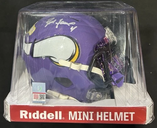 Brett Favre Signed Mini Helmet Riddell Vikings Visor Gunslinger Decal Favre COA