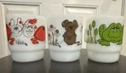 3 Anchor Hocking Vintage Hildi Fire King Milk Glass Stacking Mugs Frog Ladybugs