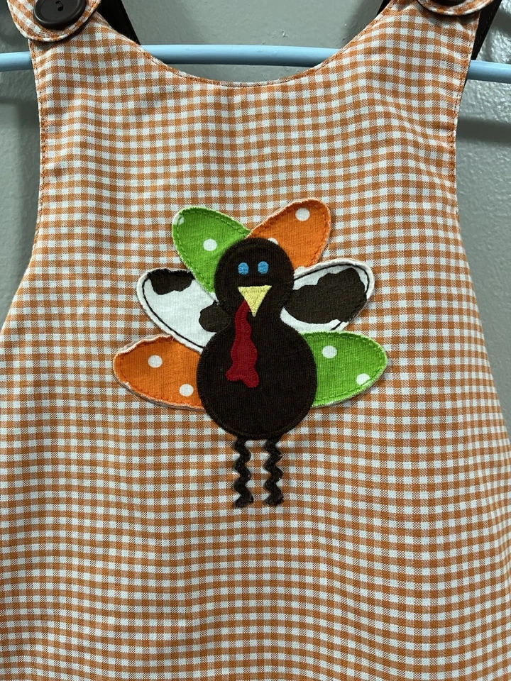 Kelly’s Kids Orange Gingham Appliquéd Turkey Pinafore Dress. 18 Months   - Image 2 of 4