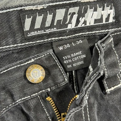 JZR77 Urban Wear Mens 34x34 Faded Black Contrast Stitch Carpenter Jeans Vintage