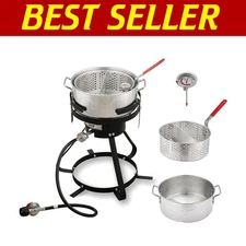 High-Performance 10 Qt Outdoor Frying Pot with Adjustable Gas Burner & Basket