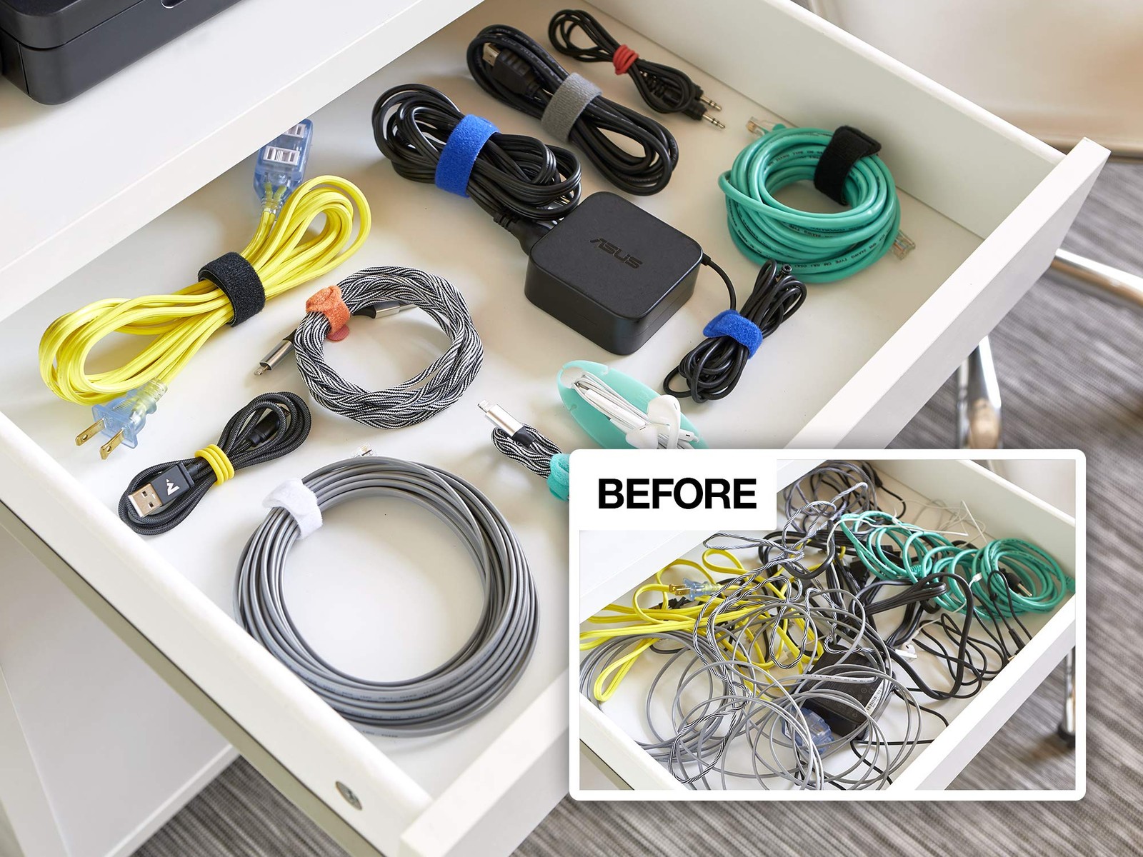 Self-Gripping Cable Ties by Wrap-It Storage, Gray, 40 Pack (5 Inch and 8 Inch...