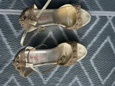 Women Wedding Gold Jewelled Ankle Strap Heel Platform Sandals Size 39 UK 5.5 New