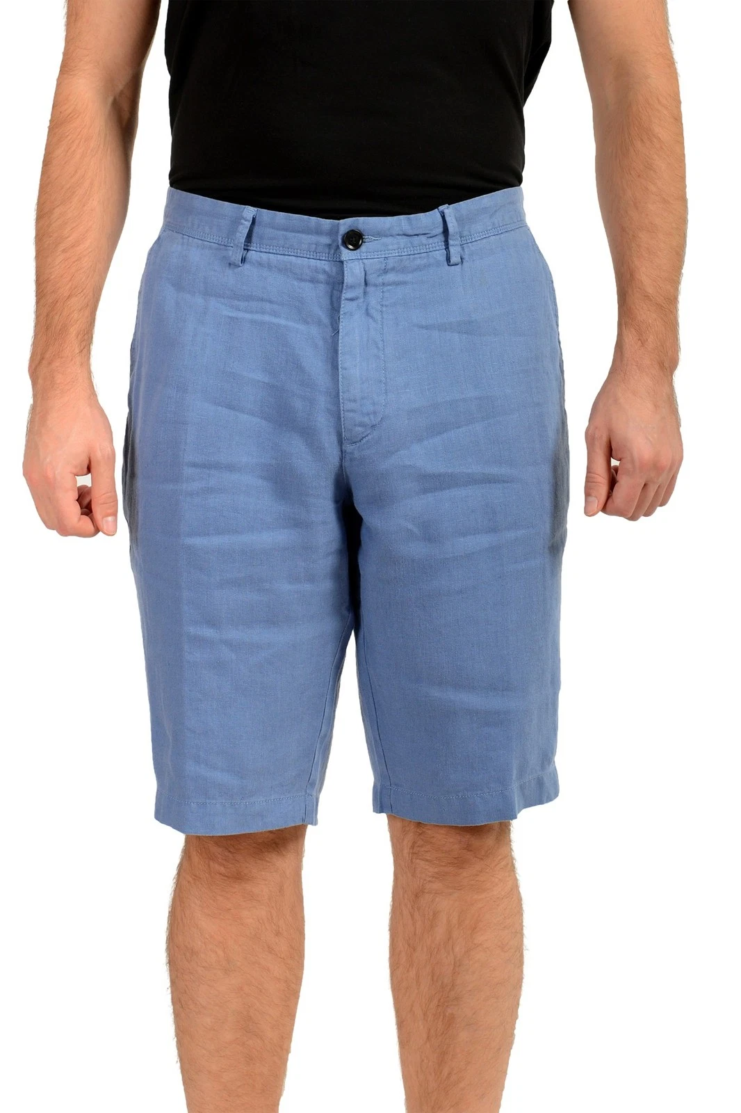 Hugo Boss Men's "Rigan-Short" Blue 100% Linen Flat Front Shorts US 30R IT 46