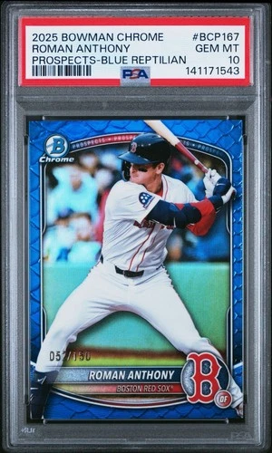 ROMAN ANTHONY 2025 Bowman Chrome Blue Reptilian Refractor RC /150 PSA 10 (Pop 3)