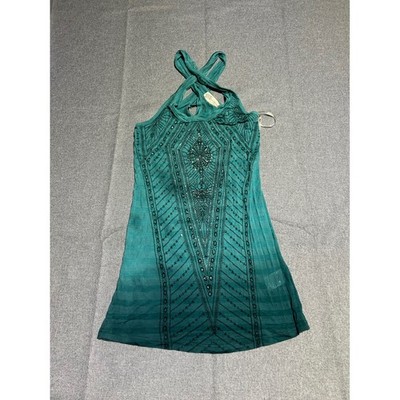 Miss Me Top Women Medium Teal Green Embellished Mulberry Silk Blend Vintage Y2K
