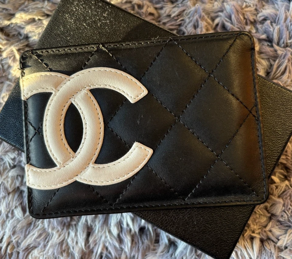 AUTH CHANEL Cambon Line Card Case Black White Leather Business Card Holder AB - Image 2 of 4