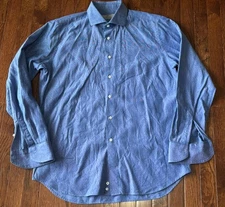 Canali Dress Shirt Mens 16.5 - 42 Blue Dots Long Sleeve Italy