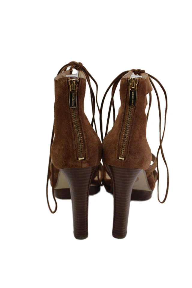 Michael Michael Kors Womens Leather Lace Up Back Zip Sandals Heels Brown Size 9M - Image 3 of 4