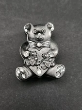 Vintage Y2K Torino Pewter Bear Tinket Box Bear Brooch Pin & Earrings