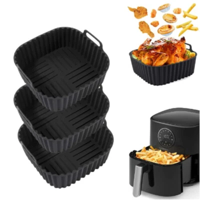 FINE-TOPGOODS Air Fryer Silicone Pot Basket Bowl Non-Stick Liner Baking Tray Oven Reusable.