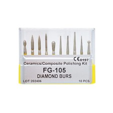 10Pc Dental Diamond Burs FG-105 Composite Polishing Kit for High Speed Handpiece
