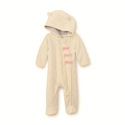 Small Wonders Baby Girl's Ivory-Pink Bowed Quilted Pram Snowsuit